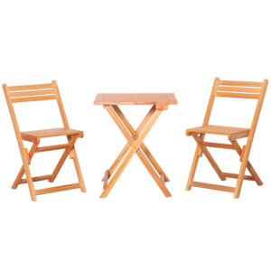 Outsunny Σετ 3 τεμαχίων Πτυσσόμενο τραπέζι και καρέκλες κήπου σε ξύλο για εξωτερικούς χώρους