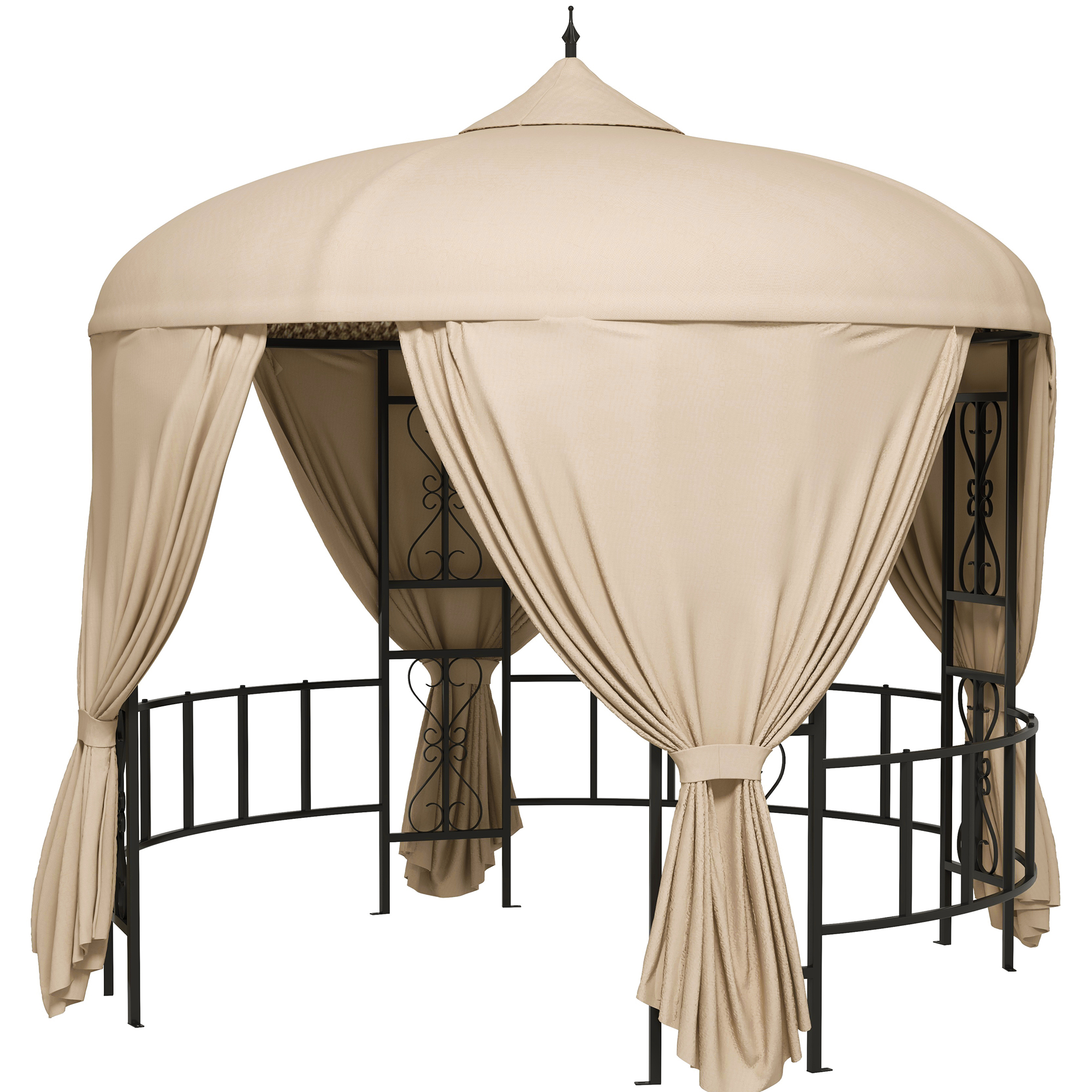 Outsunny Round Garden Gazebo Ø3m με κουρτίνες και αεραγωγούς σε μέταλλο και πολυεστέρα