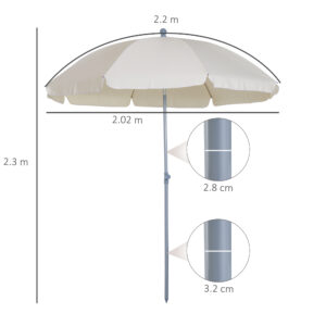 Βεράντα Φορητή ομπρέλα Φ220cm με Κρεμ Λευκό Πολυεστερικό Ανακλινόμενο κουβούκλιο
