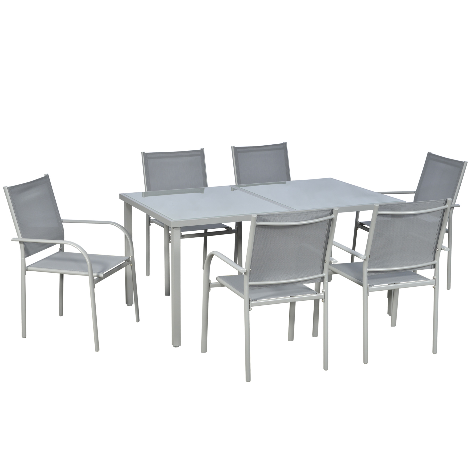 Σετ κήπου Outsunny με Τραπέζι από σκληρυμένο γυαλί και 6 καρέκλες με διχτυωτό ύφασμα