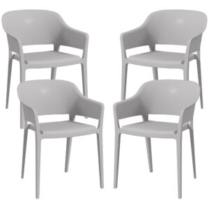 Outsunny Σετ με 4 στοιβαζόμενες πλαστικές καρέκλες κήπου με μπράτσα και ψηλή πλάτη σε PP