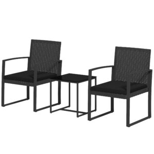 Outsunny σετ κήπου 3 τεμαχίων με 2 καρέκλες με μαξιλάρια και τραπεζάκι σαλονιού με γυάλινη επιφάνεια