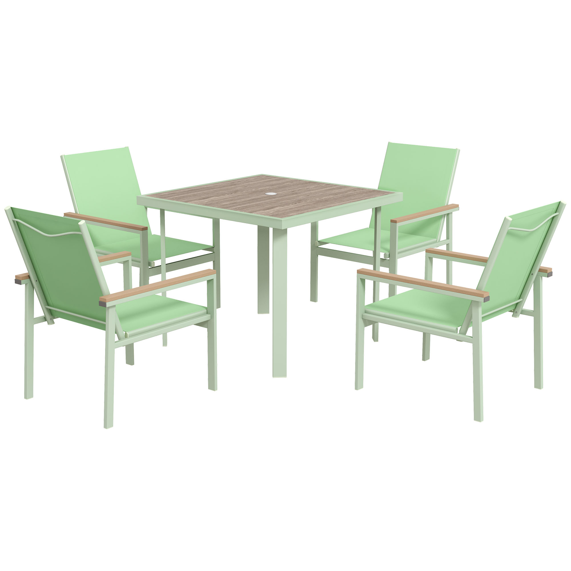 Σετ κήπου με τετράγωνο τραπέζι και 4 καρέκλες με μπράτσα από διχτυωτό ύφασμα και ατσάλι
