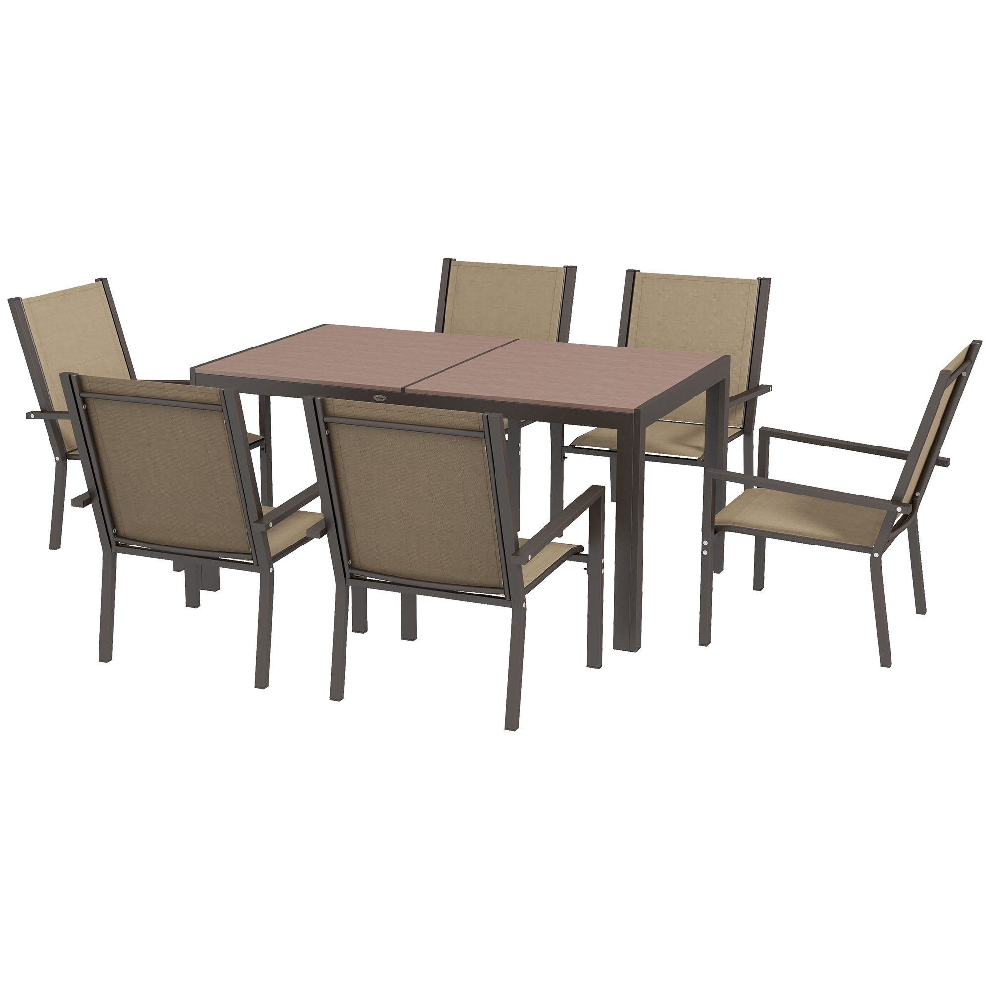 Πλαστικό σετ κήπου 7 τεμαχίων με 6 στοιβαζόμενες καρέκλες και ορθογώνιο τραπέζι