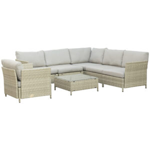 Outsunny 7 τεμαχίων Modular PE Rattan Garden Lounge σετ με μαξιλάρια