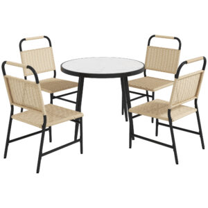 Σετ κήπου Outsunny με μαρμάρινο γυάλινο τραπέζι και 4 καρέκλες ρατάν