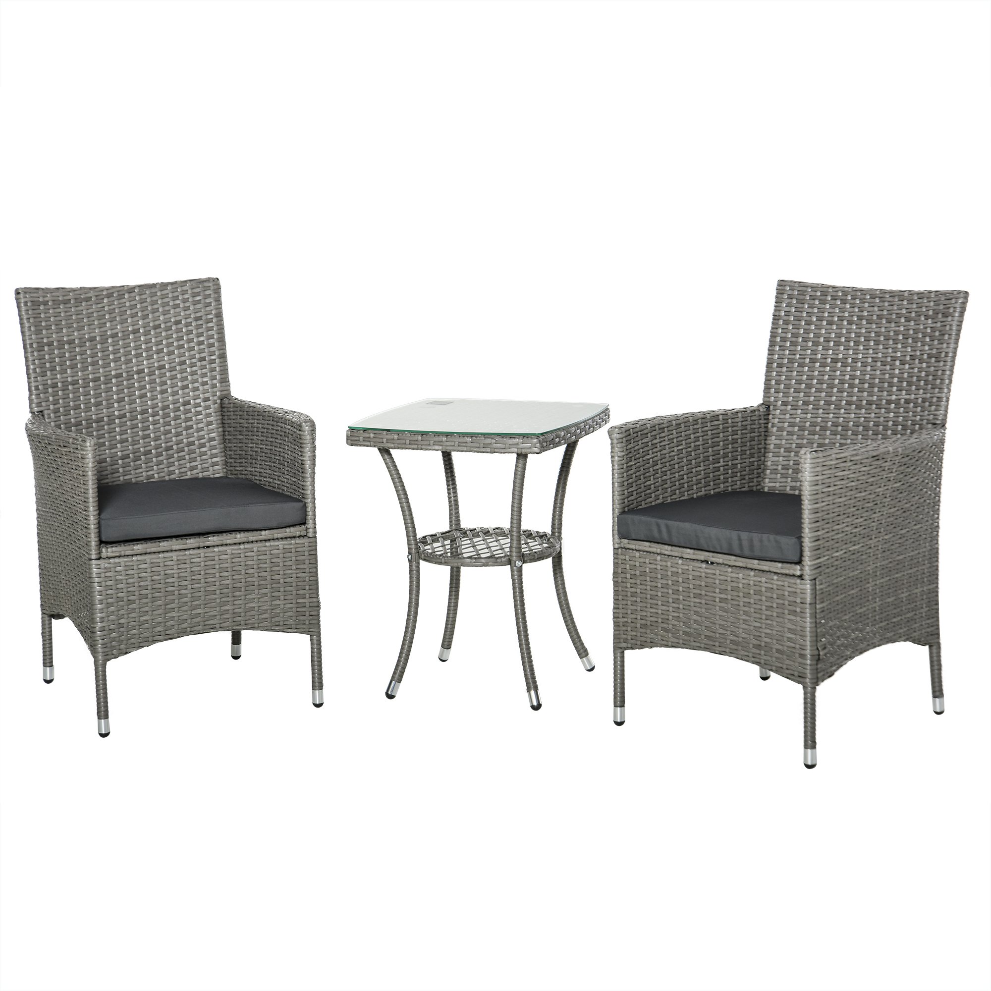 Τραπεζάκι και καρέκλες σαλονιού εξωτερικού χώρου Outsunny σε χρώμα Rattan PE Grey