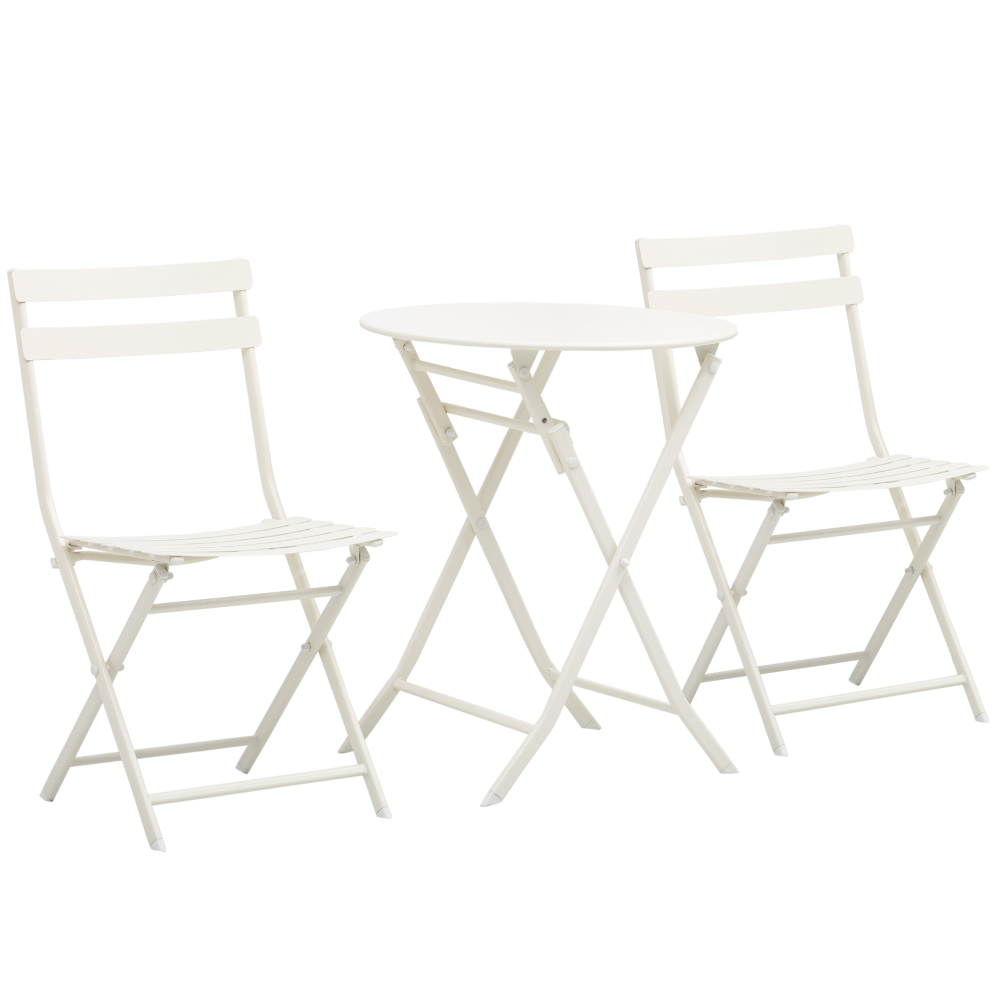 Τραπεζάκι σαλονιού Outsunny με Πτυσσόμενες Καρέκλες από Λευκό Ατσάλι για Μπαλκόνι