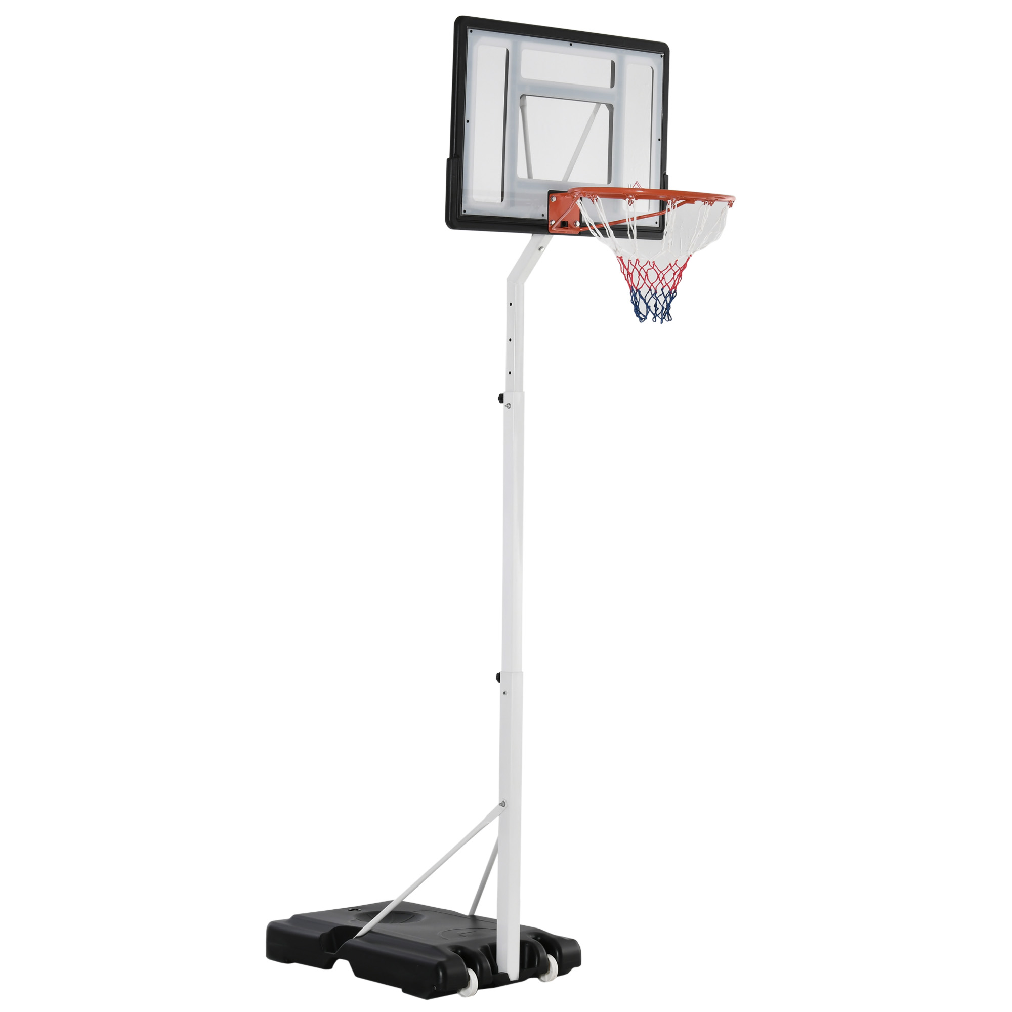 HOMCOM τσέρκι μπάσκετ για παιδιά και ενήλικες με ρυθμιζόμενη πλάκα PVC 210-260cm Ενσωματωμένες ρόδες Λευκό