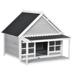 PawHut Outdoor Wood and PVC Kennel Dog with Port and Windows