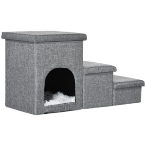 PawHut 3-Step Dog and Cat Ladder 10kg Max with Dog House and Αποθηκευτικός χώρος