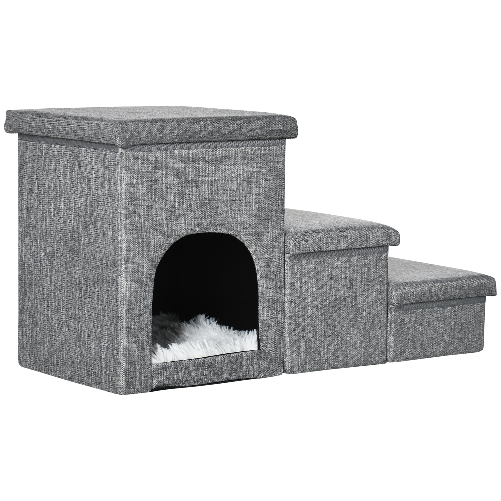 PawHut 3-Step Dog and Cat Ladder 10kg Max with Dog House and Αποθηκευτικός χώρος