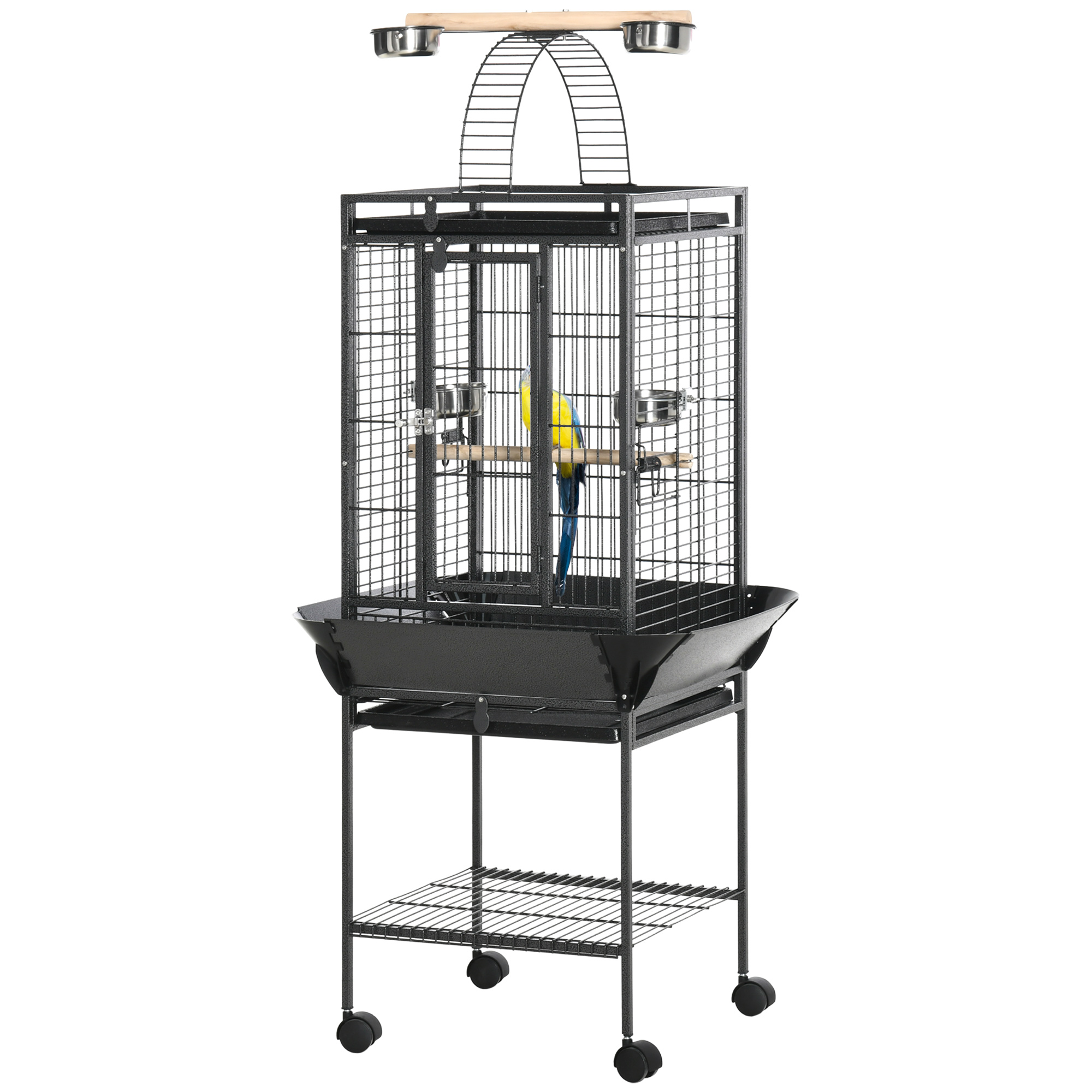 PawHut Budgie Cage with 2 Perches and Arched Ladder
