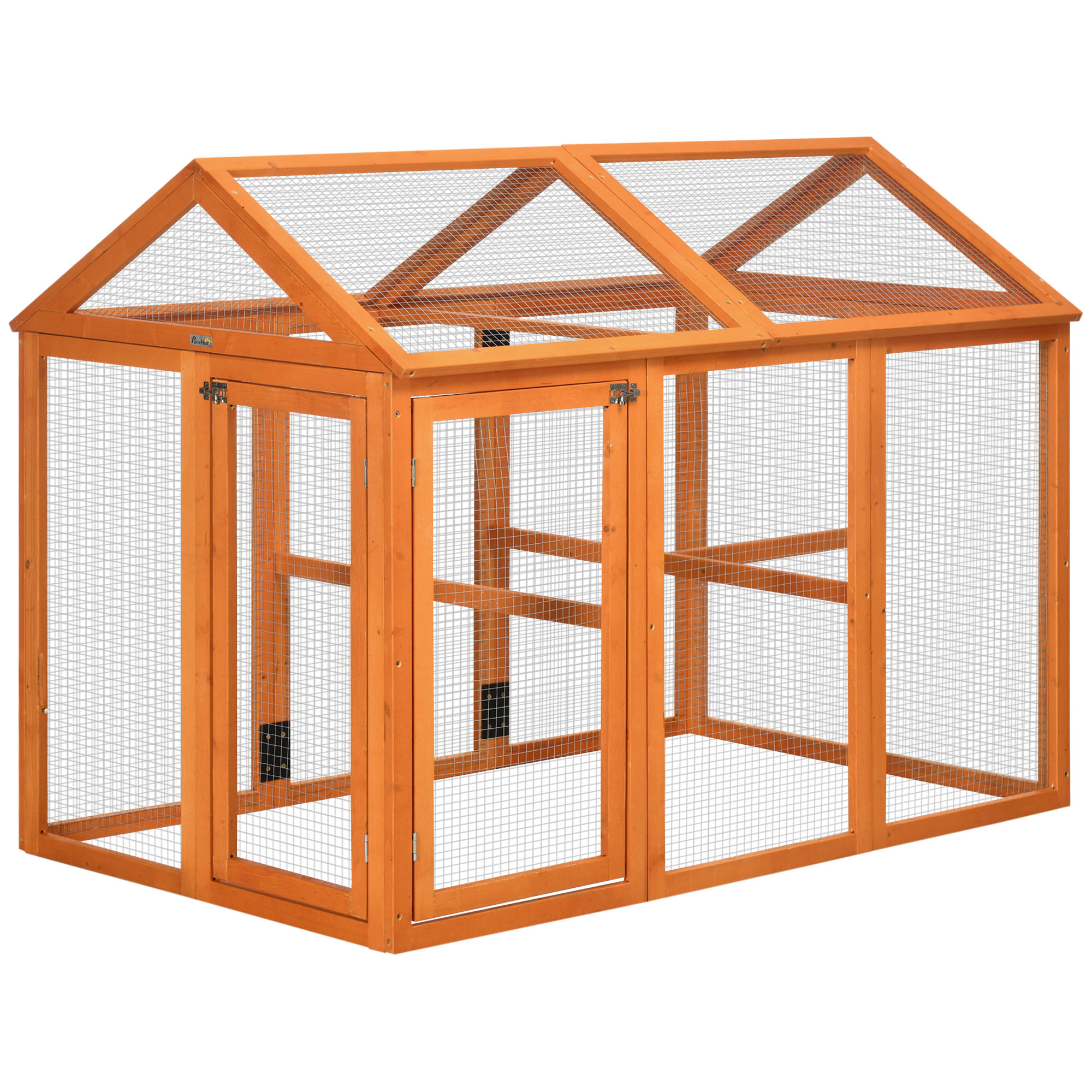 PawHut Ξύλινο Κλουβί Κοτόπουλου με Πολλαπλές Πόρτες και Μεταλλικό Δίχτυ