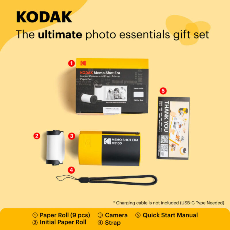 Kodak Memo Shot ERA -  2-in-1 Instant Camera and Photo label Printer + one Roll, Yellow - Image 3