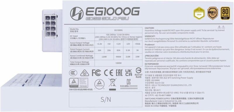 Lian Li Edge 1000W White 80+ Gold (with USB HUB), Fully Modular ATX PSU - Image 3