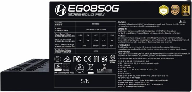 Lian Li Edge 850W Black 80+ Gold, Fully Modular ATX PSU - Image 3