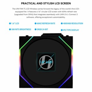 Lian Li UNI FAN TL-LCD Wireless Reverse 140 Black (1pc) Case Fan - No Controller Included - Image 2
