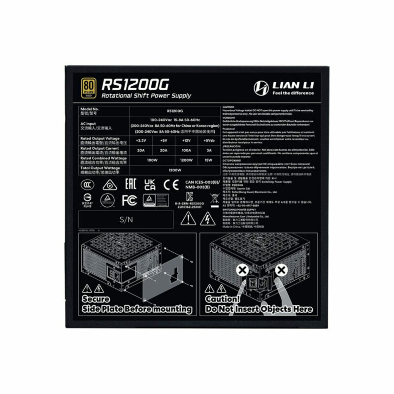 Lian Li RS1200G Black - 1200 Watt 80+ Gold PSU - 12V-2x6 Colored Cable - RS Hub - Fully Modular - Image 4
