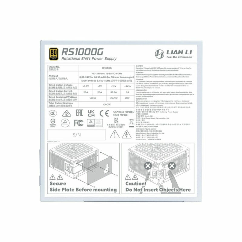 Lian Li RS1000G  White - 1000 Watt 80+ Gold PSU - 12V-2x6 Colored Cable - RS Hub - Fully Modular - Image 6