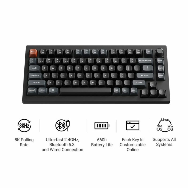 Keychron V1 Ultra (V1U-D3) QMK/VIA 8K Wireless Custom Mechanical Keyboard Brown Switch RGB 75% US - Image 3