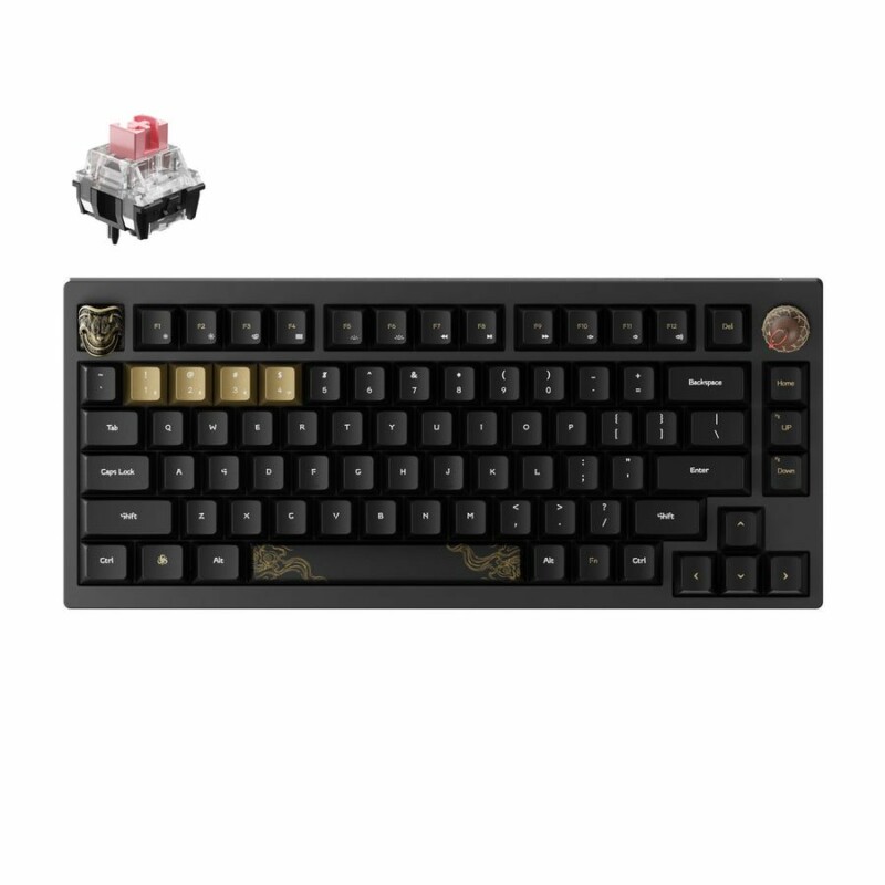 pcz-4894979040695 Keychron Black Myth Wukong Wireless Mech Keyboard (WKD-21) Deluxe Ed. TTC Gold Pink Switch 75% US - Image 1