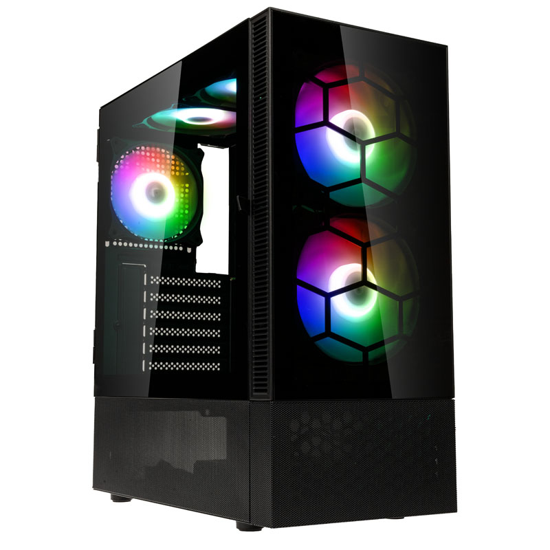 pcz-5999094005815 Kolink Observatory MX Glass ARGB Midi Tower Case - Black (with 5 ARGB fans - 2x140mm & 3x120mm) - Image 1