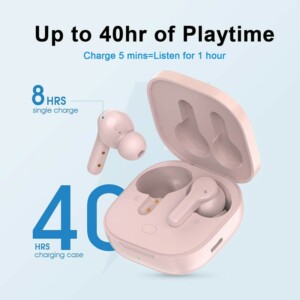 QCY T13 TWS PINK Dual Driver 4-mic noise cancel. True Wireless Earbuds - Quick Charge 380mAh - Image 4