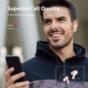 QCY T13 TWS PINK Dual Driver 4-mic noise cancel. True Wireless Earbuds - Quick Charge 380mAh - Image 7