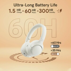 QCY H3 High-Res Headset White w. Mic, Active Noise Canceling with 4 mode ANC 60h Multipoint - Image 3