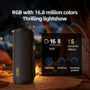 QCY SP7 Black -  Portable Bluetooth Speaker w Stereo Sound 40W, Mic for Calls, RGB Light Show - Image 9