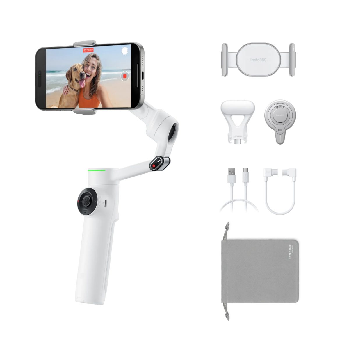 pcz-6970357859221 Insta360 Flow 2 Pro Creator Bundle (White) A.I. Powered Gimbal Stabilizer for Smartphone - Image 1