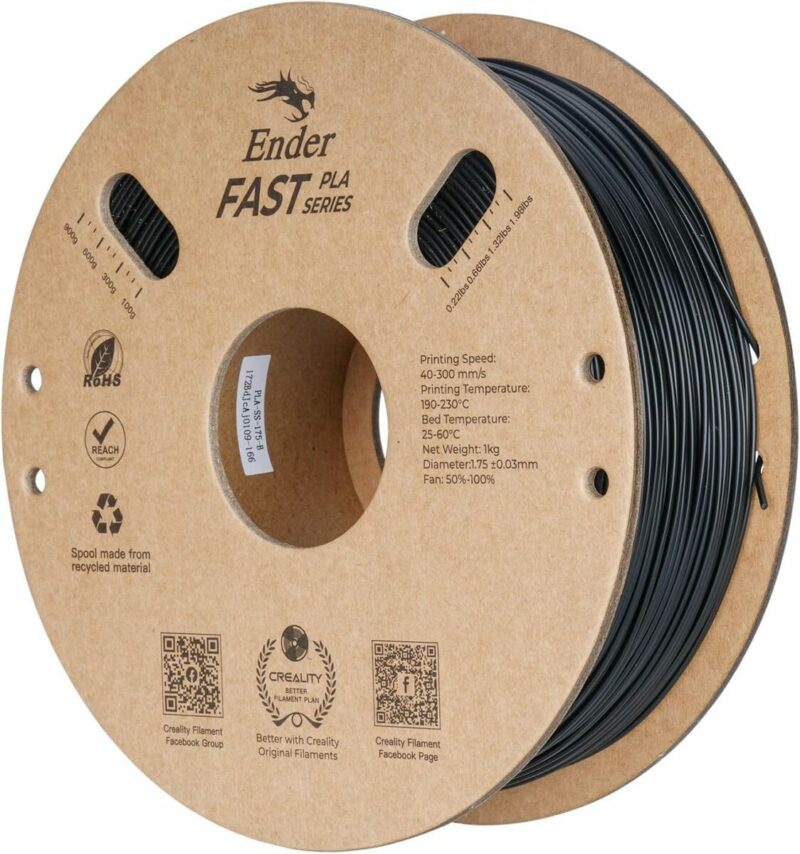Creality Ender Fast PLA Black - 300mm/s 3D Printer Filament  1 kg Spool,1.95 - Image 2