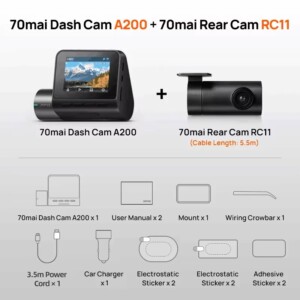 70mai A200-1 Front & Rear Dash Cam w. Screen, Set with RC11 Rearview Camera, 1080P 60FPS 130FOV 500m - Image 3