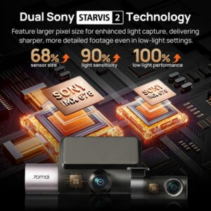 70mai Dash Cam 4K T800 & HD Rear Cam. & 512GB SD 3-Channel w/ Dual 4K, IMX678, HDR Night Vision, AI - Image 2