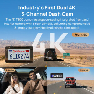 70mai Dash Cam 4K T800 & HD Rear Cam. & 512GB SD 3-Channel w/ Dual 4K, IMX678, HDR Night Vision, AI - Image 4