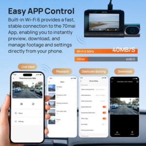 70mai Dash Cam 4K T800 & HD Rear Cam. & 512GB SD 3-Channel w/ Dual 4K, IMX678, HDR Night Vision, AI - Image 6