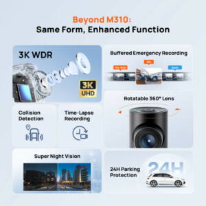 70mai M310 Plus 3k Dash Cam - 3k resolution 2880x1620P, 300mAh - Image 2