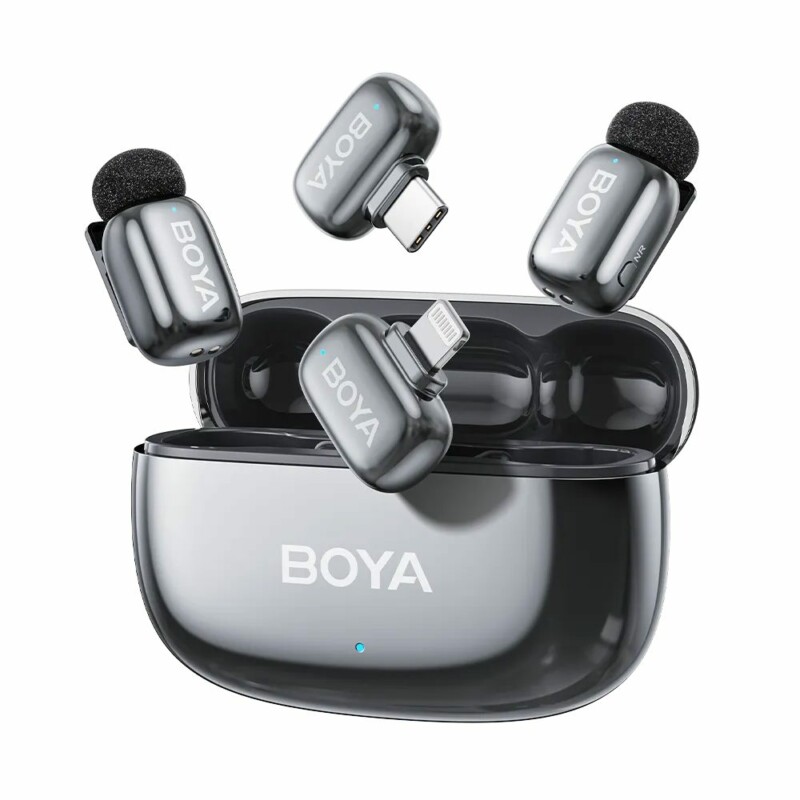 pcz-6977490711829 BOYA mini 2 Lightning & Type-C -Space Grey, 2,4GHz 2mic Wireless AI-ANC Mic w. Charging Box - Image 1