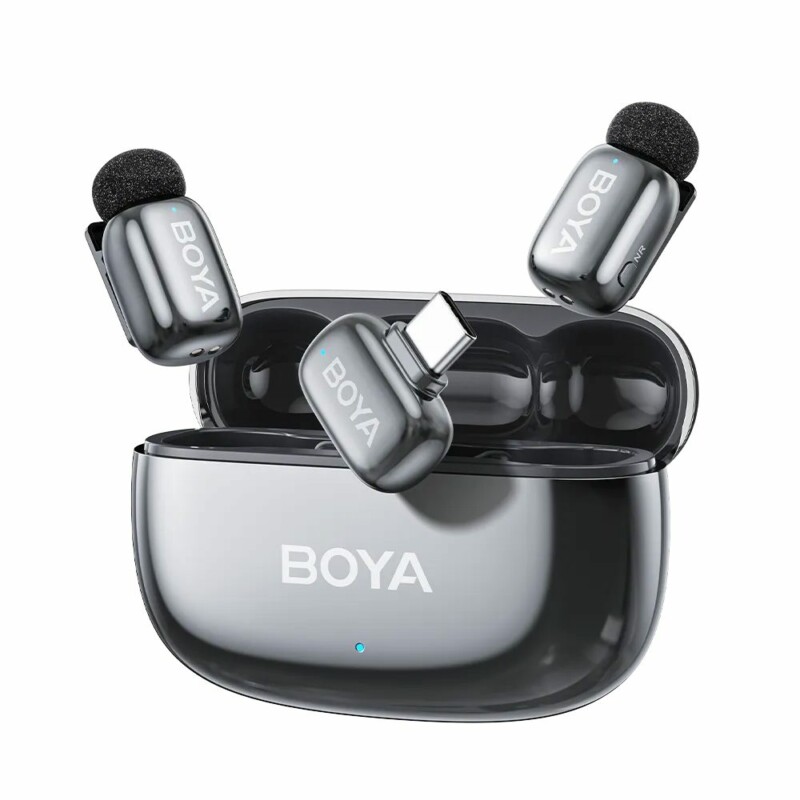 pcz-6977490711904 BOYA mini 2 Type-C Space Gray, 2,4GHz 2mic Wireless AI-ANC Mic w. Charging Box Mono/stereo/safety-tr - Image 1