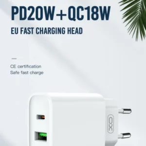 XO CE02A Φορτιστής Τοίχου 20W με Power Delivery & Quick Charge 3.0 – 2 Θύρες (USB-A & USB-C) + Καλώδιο USB-C σε USB-C - Image 3