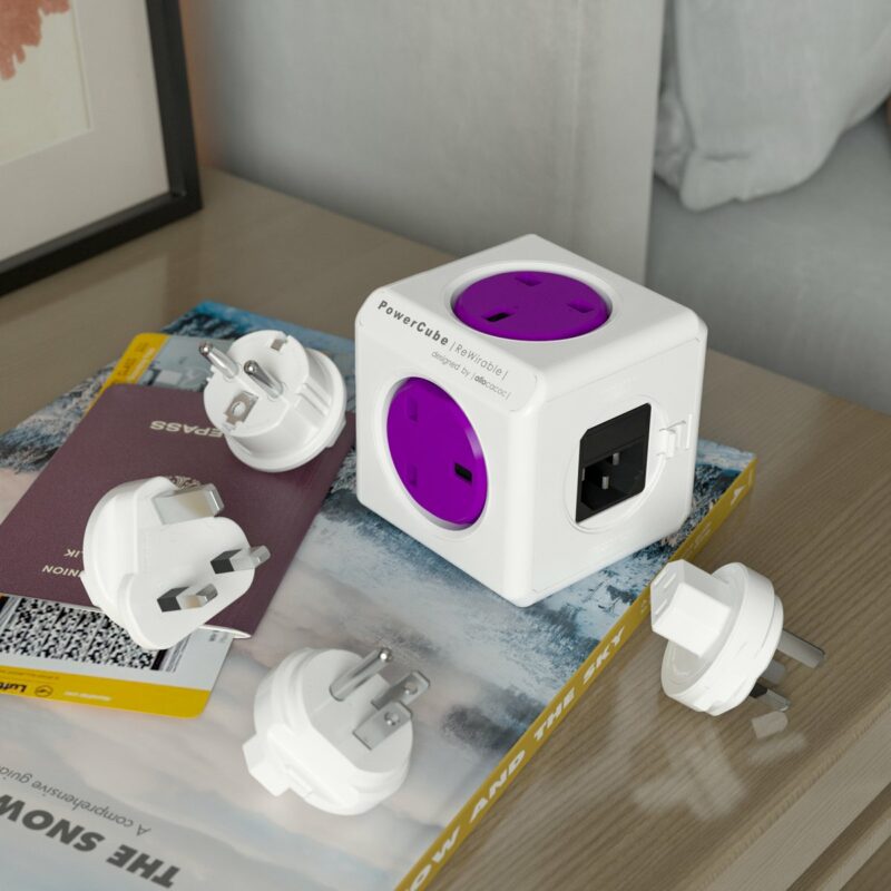 Allocacoc® PowerCube |ReWirable| Πολύπριζο 5 θέσεων UK & 4x plugs  Μωβ - 1840/UKRW4P - Image 4