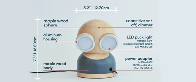 Designnest® GoggleLamp |Mr Watt| Επιτραπέζιο Φωτιστικό από ξύλο σφενδάμου και αλουμίνιο με ρύθμιση φωτεινότητας αφής (white/wood) - Image 4