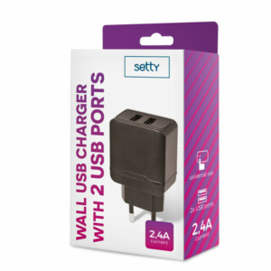 Setty - Dual USB Charger 2.4A 12W - Black - Image 3