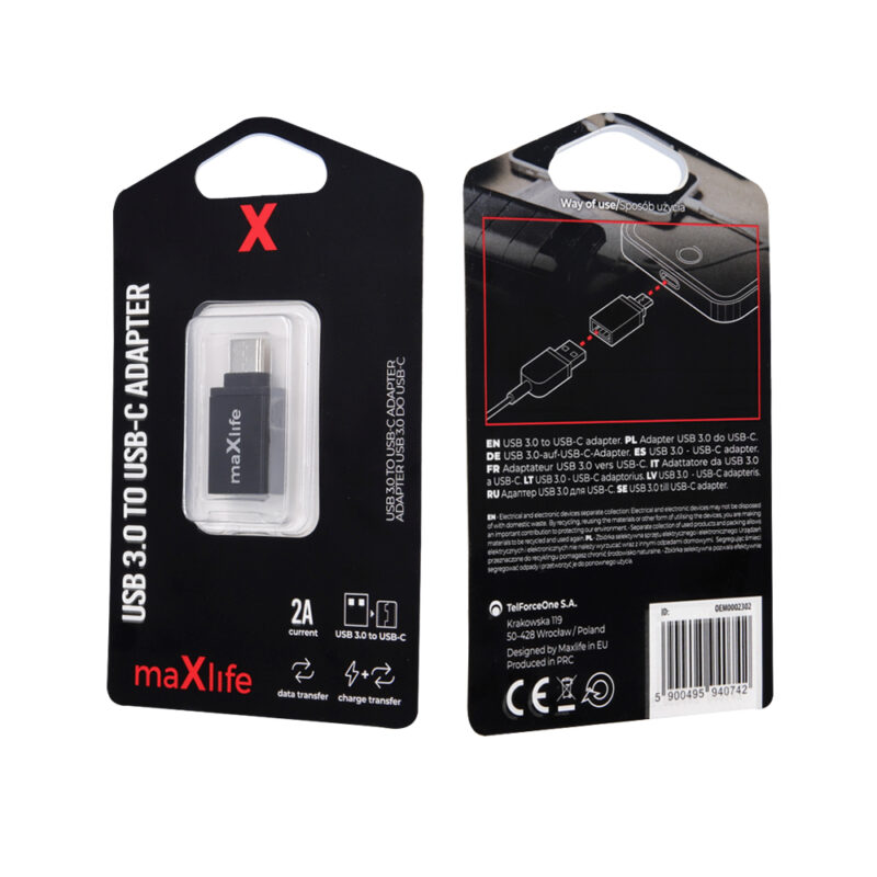 Maxlife Αντάπτορας USB 3.0 σε USB-C σε γκρι χρώμα - Image 4