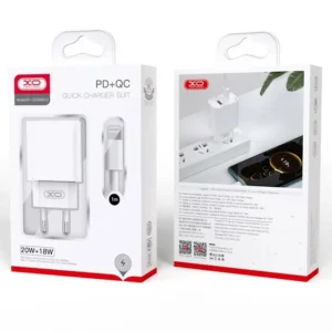 XO CE02A Φορτιστής Τοίχου 20W με Power Delivery & Quick Charge 3.0 – 2 Θύρες (USB-A & USB-C) + Καλώδιο USB-C σε Lightning