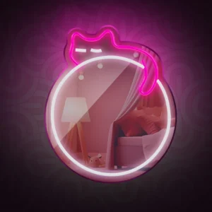 Forever Light Neon Mirror LED Sleeping Cat/White- Pink - Διακοσμητικός Καθρέπτης με LED Neon - Image 5