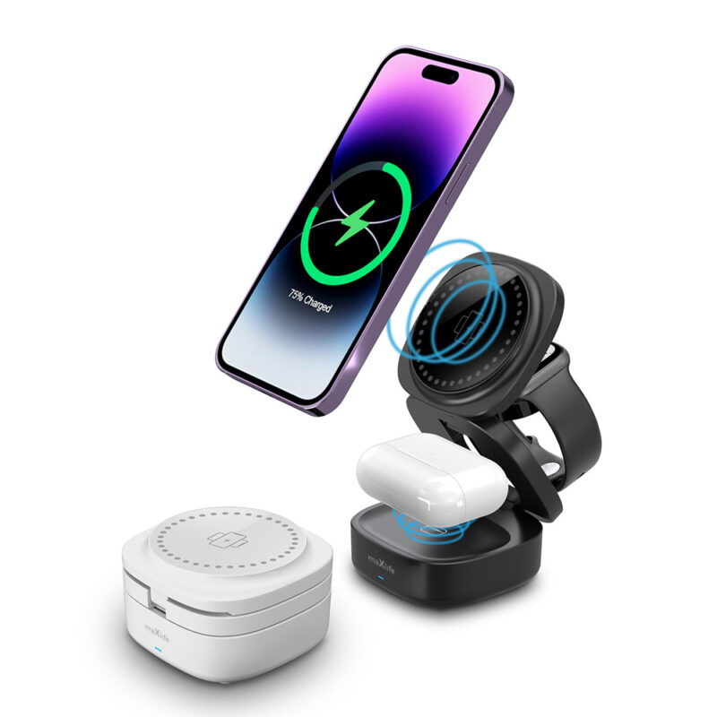 Maxlife MXWC-06 magnetic wireless charger 15W - Μαγνητικός ασύρματος φορτιστής 3 σε 1 μέγιστης ισχύος 15W σε λευκό χρώμα - Image 3