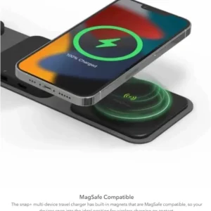 Mophie 2-in-1 Snap+ Travel Charger with Snap Adapter Μαγνητικός πολυφορτιστής ταξιδίου ισχύος 15W σε χρώμα μαύρο/γκρι - Image 4