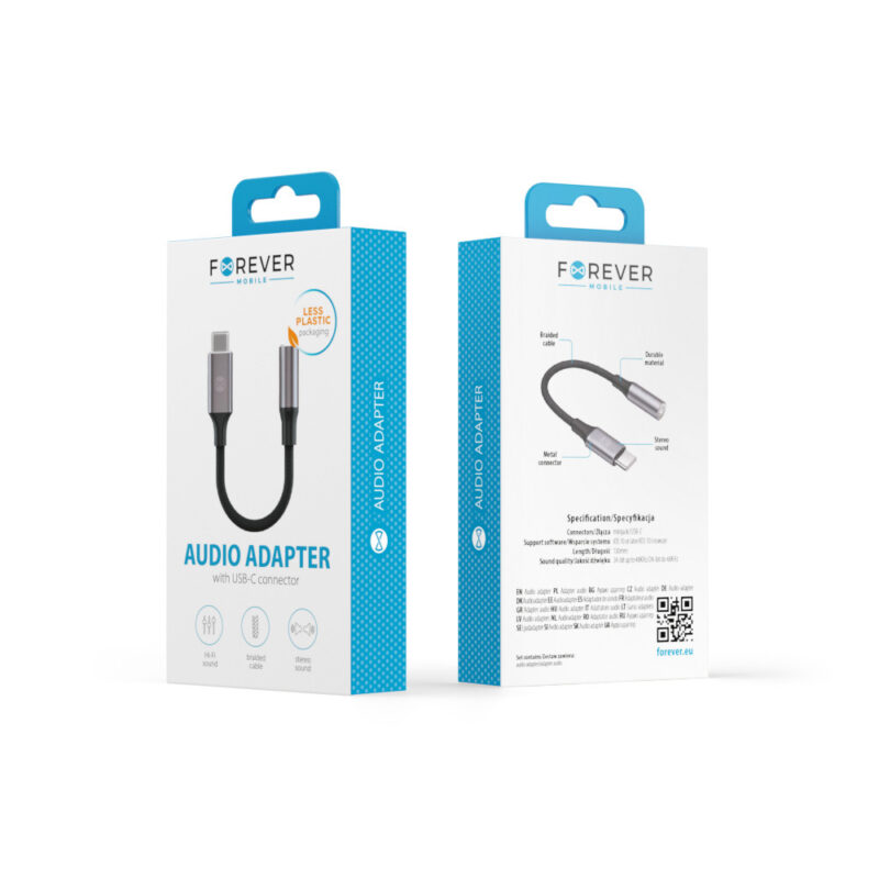 Forever αντάπτορας USB-C σε Audio Jack 3,5mm σε μαύρο χρώμα - Image 4